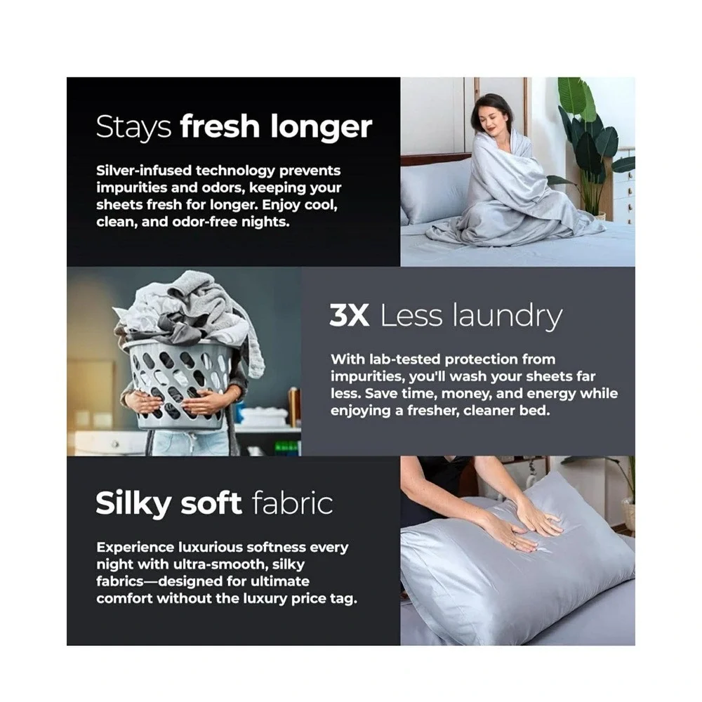Silver Infused Bed Sheets Set - Award-Winning Self-Cooling Fabric with Self-C...